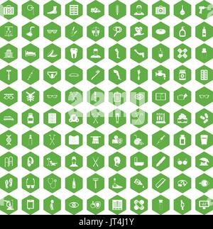 100 disabled healthcare icons hexagon green Stock Vector