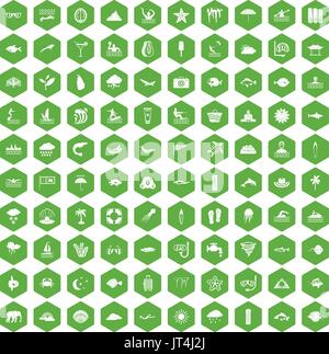 100 diving icons hexagon green Stock Vector