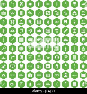 100 doctor icons hexagon green Stock Vector