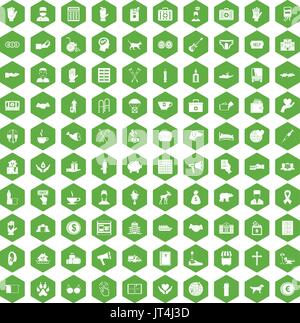 100 donation icons hexagon green Stock Vector