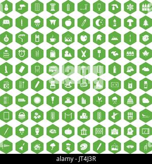 100 drawing icons hexagon green Stock Vector