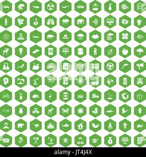 100 eco care icons hexagon green Stock Vector
