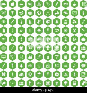 100 eco design icons hexagon green Stock Vector