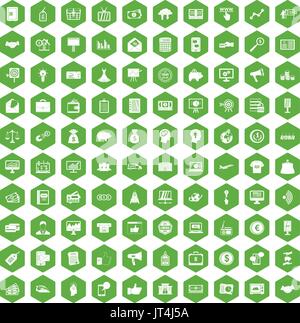 100 e-commerce icons hexagon green Stock Vector