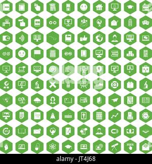 100 e-learning icons hexagon green Stock Vector