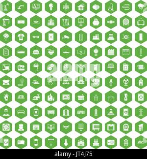 100 electrical engineering icons hexagon green Stock Vector