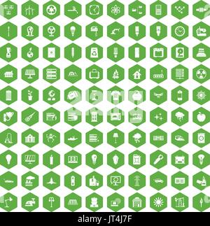 100 electricity icons hexagon green Stock Vector