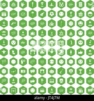100 emotion icons hexagon green Stock Vector