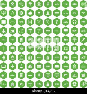 100 engineering icons hexagon green Stock Vector