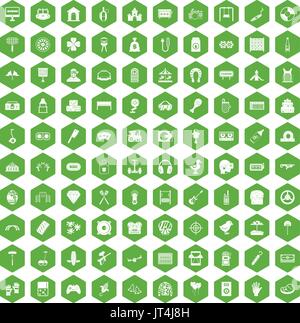 100 entertainment icons hexagon green Stock Vector