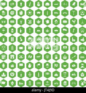 100 europe countries icons hexagon green Stock Vector