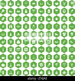 100 family tradition icons hexagon green Stock Vector