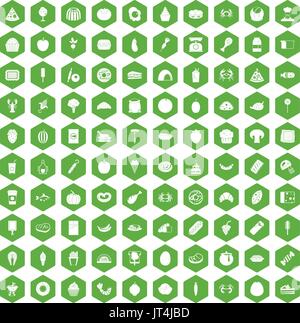100 favorite food icons hexagon green Stock Vector