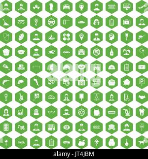 100 favorite work icons hexagon green Stock Vector