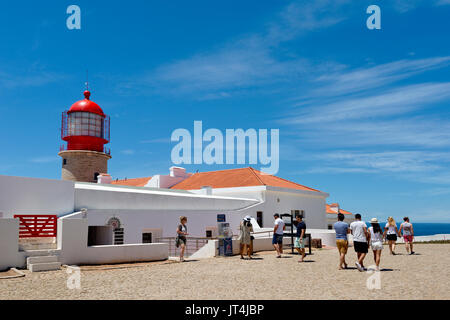 Cabo de São Vicente ( Cape St  Vincent ) lighthouse, Sagres, West Algarve, portugal Stock Photo
