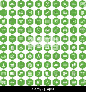 100 fence icons hexagon green Stock Vector