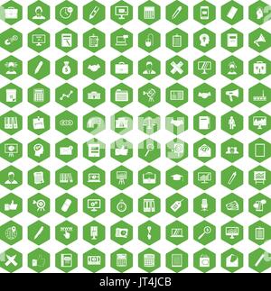100 finance icons hexagon green Stock Vector