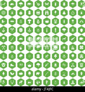 100 forest icons hexagon green Stock Vector