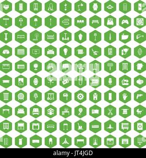 100 furnishing icons hexagon green Stock Vector