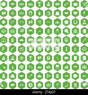 100 gambling icons hexagon green Stock Vector
