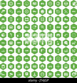 100 garage icons hexagon green Stock Vector