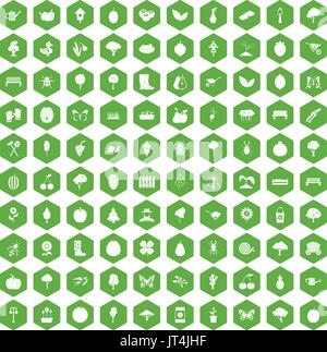 100 gardening icons hexagon green Stock Vector
