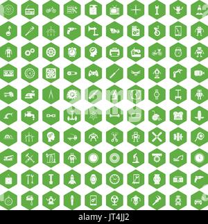 100 gear icons hexagon green Stock Vector