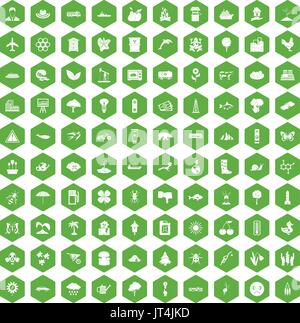 100 global warming icons hexagon green Stock Vector