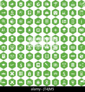 100 globe icons hexagon green Stock Vector
