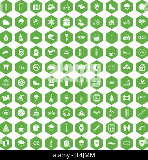 100 glove icons hexagon green Stock Vector