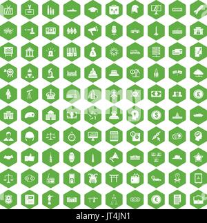 100 government icons hexagon green Stock Vector