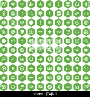 100 graphic elements icons hexagon green Stock Vector