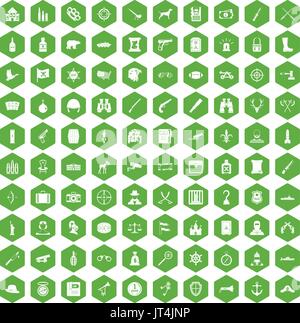 100 guns icons hexagon green Stock Vector