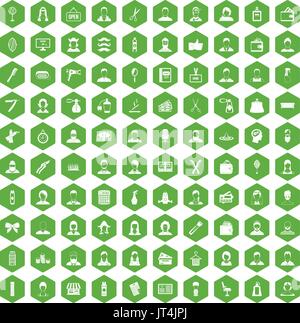 100 hairdresser icons hexagon green Stock Vector