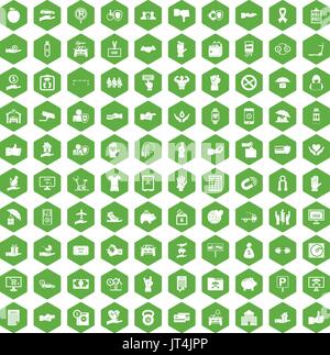 100 hand icons hexagon green Stock Vector