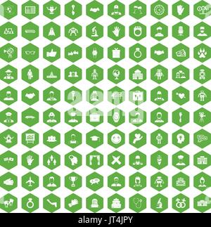 100 handshake icons hexagon green Stock Vector