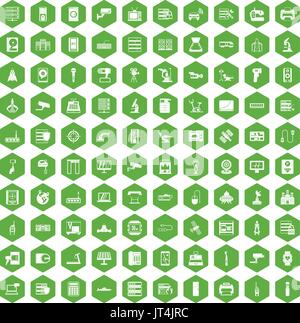 100 hardware icons hexagon green Stock Vector