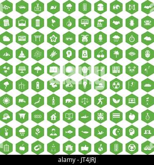 100 harmony icons hexagon green Stock Vector