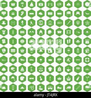 100 hat icons hexagon green Stock Vector