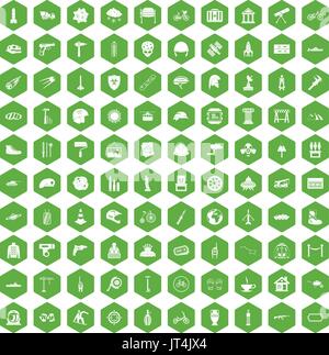 100 helmet icons hexagon green Stock Vector