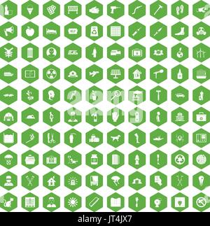 100 help icons hexagon green Stock Vector