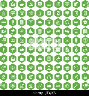 100 help desk icons hexagon green Stock Vector