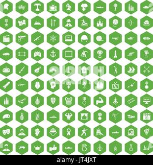 100 hero icons hexagon green Stock Vector