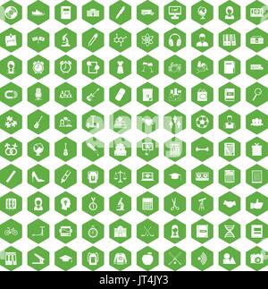 100 hi-school icons hexagon green Stock Vector