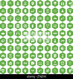 100 hi-tech icons hexagon green Stock Vector