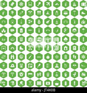 100 holidays family icons hexagon green Stock Vector