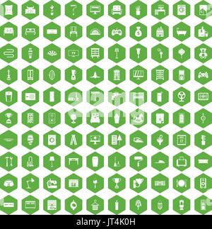 100 home icons hexagon green Stock Vector