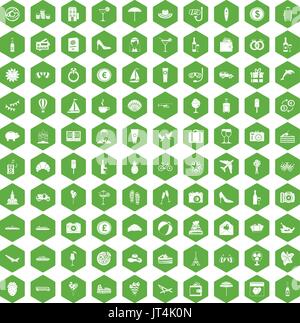 100 honeymoon icons hexagon green Stock Vector
