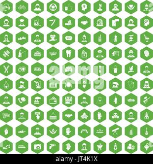 100 human resources icons hexagon green Stock Vector