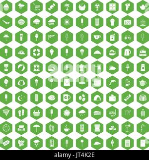 100 ice cream icons hexagon green Stock Vector